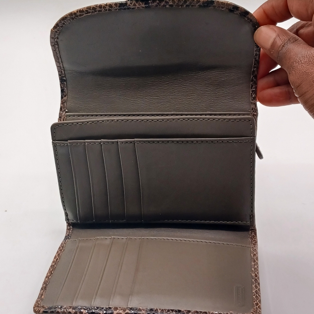 Coach Leather Snakeskin Embossed Tri-Fold Wallet - Picture 4 of 9
